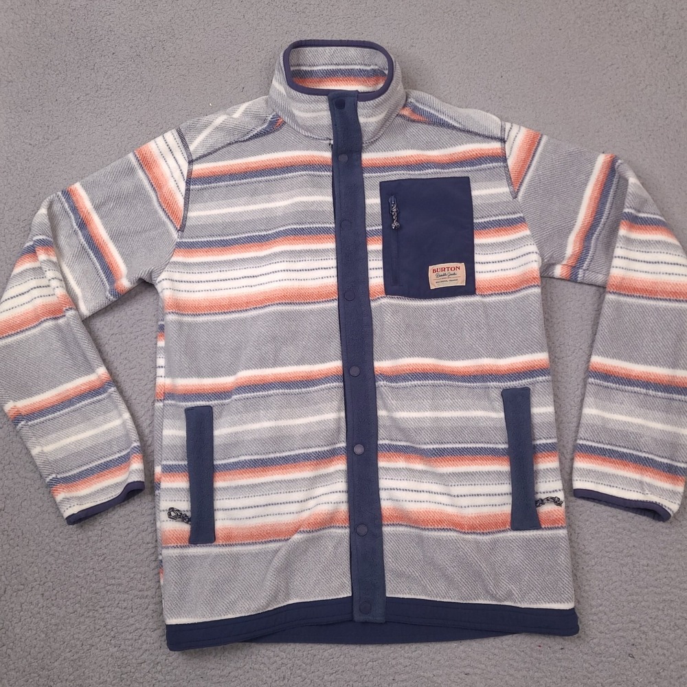 Burton Hearth Snap Button Fleece Mens Small Lightweight Striped Jacket